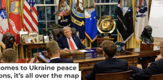 Donald Trump addresses European leaders on Aug. 18, 2025. The White House